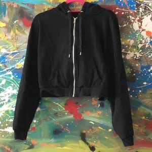 H&M cropped black zip hoodie M
